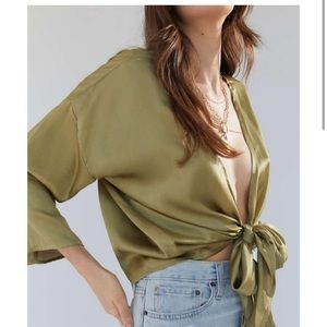 Urban outfitters satin front tie shirt